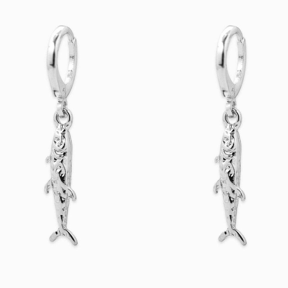 Sea Life Sardine Fish Drop Earrings Silver